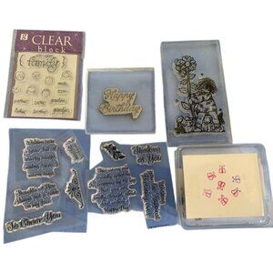 Clear Cling Rubber Stamp Lot Family Birthday Nature & Sentiments Craft Set